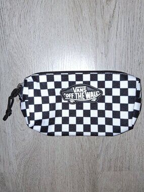 VANS Off The Wall Black and White Checkered Makeup Bag Zipper Pouch Pencil Case